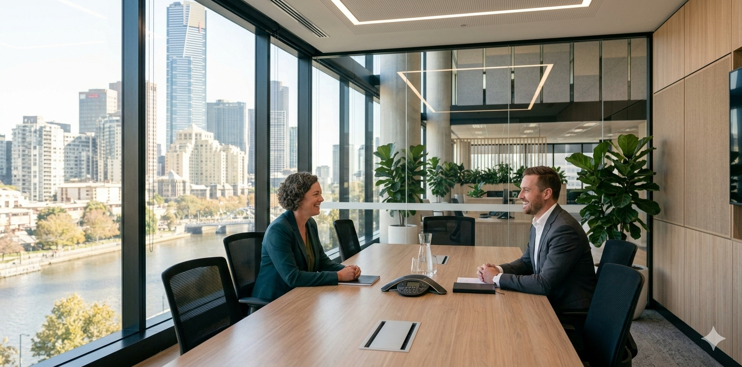 Corporate office cleaning Melbourne — facilities manager meeting with Golden Star account manager